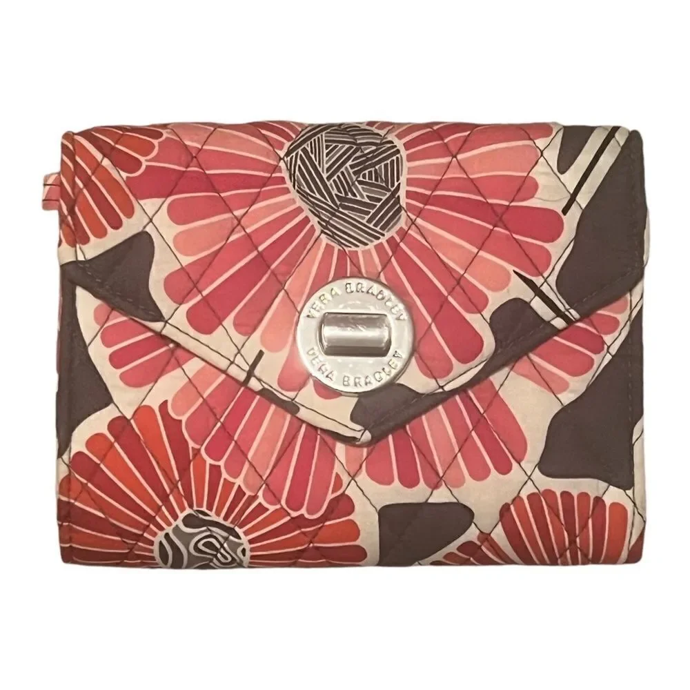 Vera Bradley Cheery Blossoms Your Turn Smartphone Wristlet Red Gray EUC